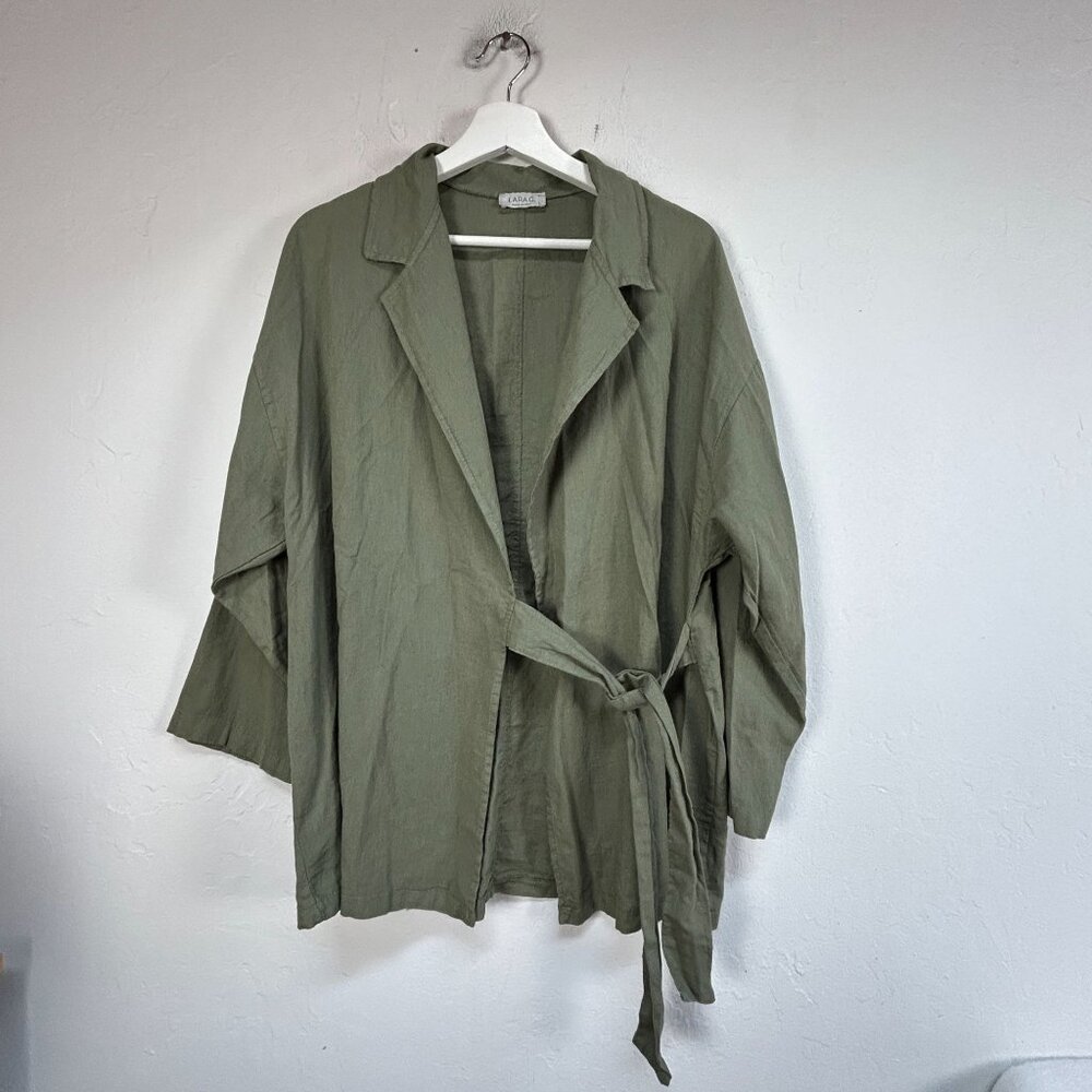 Lara G. Womens Olive Green Linen Cotton Belted Jacket Large Lagenlook Italy Made